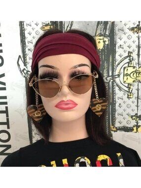 New Authentic Gucci GG0977S 002 Gold Cat-Eye Sunglasses Brown Lenses